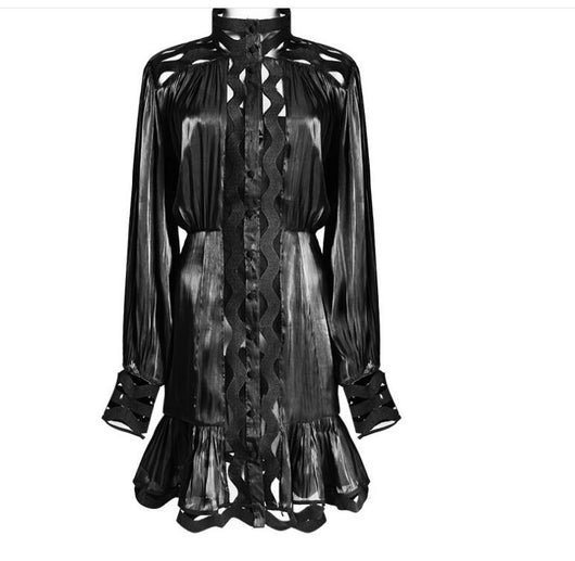 Vestido Camisero Coreano Hueco con Cuello Alto y Manga Larga - Image 6