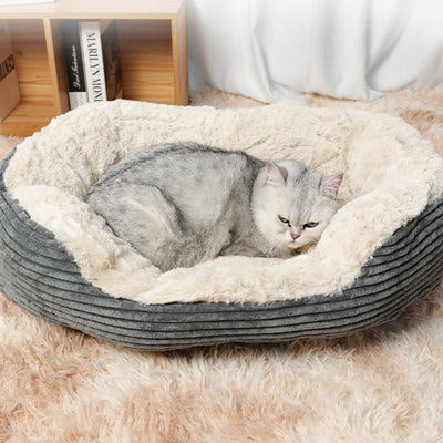 Cama Ovalada Térmica de Felpa para Gatos y Perros - Colchoneta Acogedora de Invierno