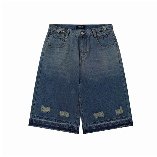 Shorts Vaquero Recto Desgastado con Roturas Retro para Hombre - Image 3
