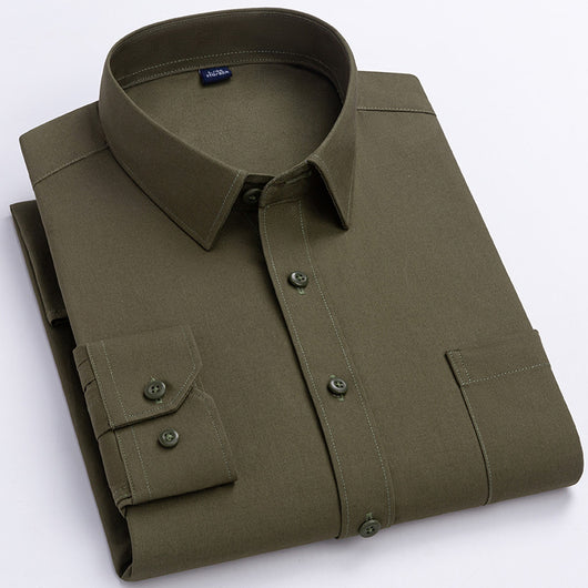 Camisa de Algodón Manga Larga Khaki para Hombre - Primavera - Image 4