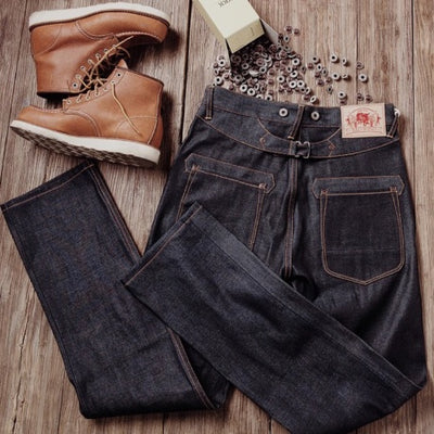Jeans Selvedge Denim Crudo Cintura Alta Recta para Hombre