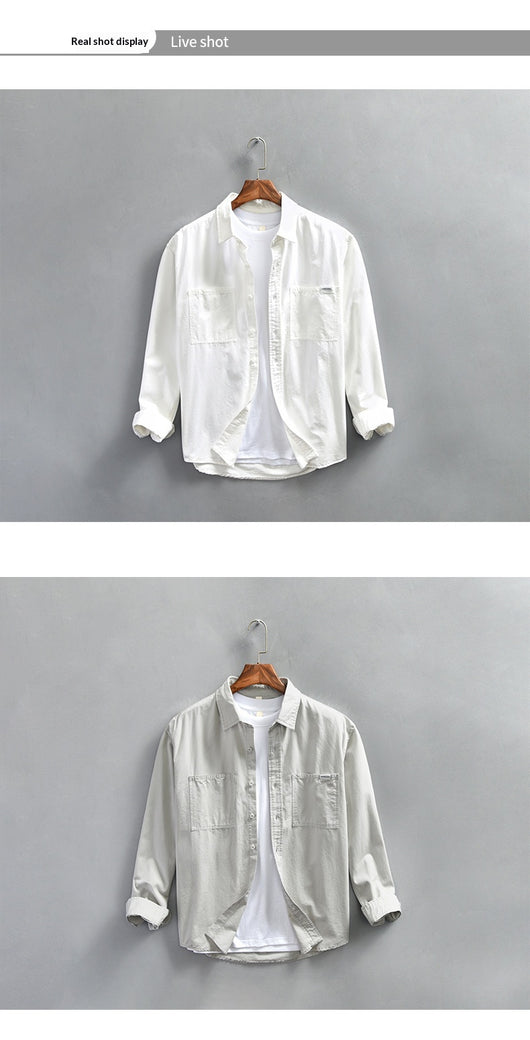 Camisa de Trabajo Minimalista Retro de Manga Larga para Hombre - Image 10