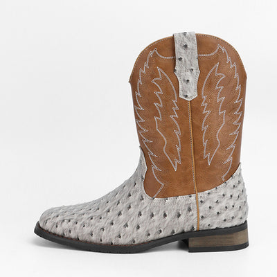 Botas Motociclista Western de Cuero Denim con Punta Cuadrada para Hombre - Image 8