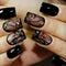 Uñas Postizas Negras Estilo Dark Ins con Diseño de Viñas