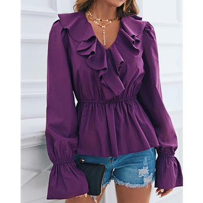 Blusa Elegante con Volantes y Cuello en V - Image 3