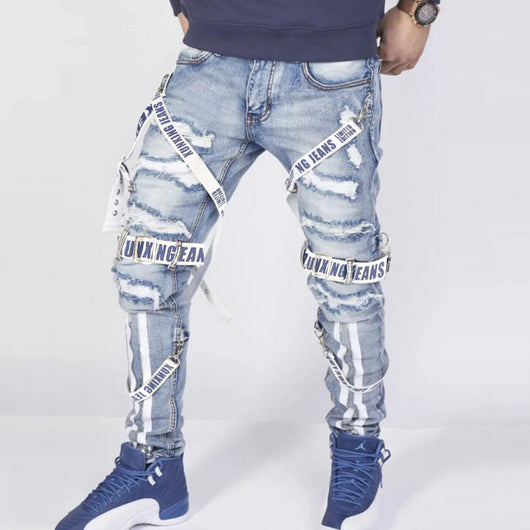 Jeans Slim Fit Azul Marino con Cierre y Rotos Modernos - Image 3