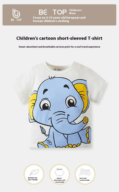 Playera Infantil Manga Corta con Estampado de Elefante Cartoon - Image 8