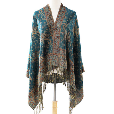Bufanda Jacquard de Cachemira Clásica Multiusos con Flecos de Anacardo - Image 5