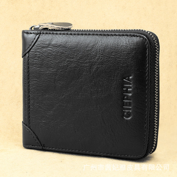 Billetera Corta de Cuero para Hombre con Protección Antirrobo y Cierre Seguro