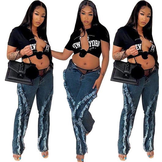 Jeans de Moda para Mujer con Bordes Deshilachados y Lavado Desgastado - Image 3