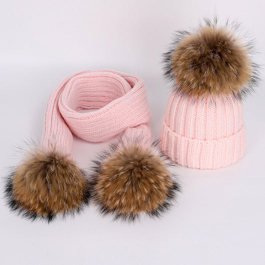 Conjunto de Gorro y Bufanda Infantil con Pompón de Piel Sintética - Image 12