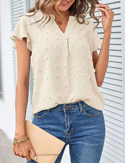 Blusa Fresca de Verano con Cuello V, Volantes y Estampado de Lunares - Image 21