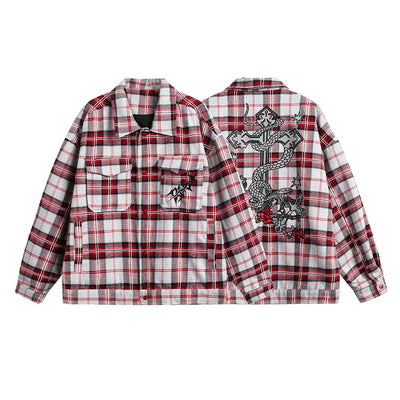 Camisa Tipo Jacket a Cuadros Holgada de Manga Larga Unisex - Image 7