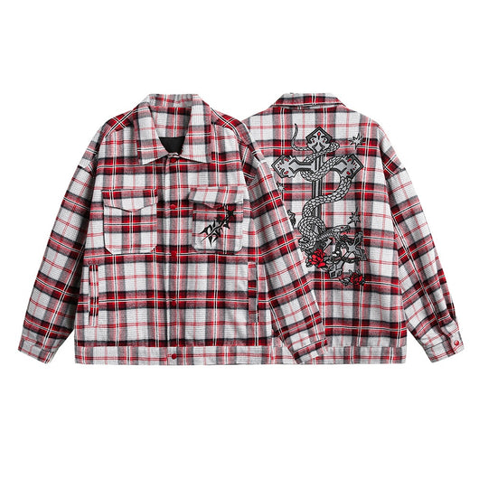 Camisa Tipo Jacket a Cuadros Holgada de Manga Larga Unisex - Image 7