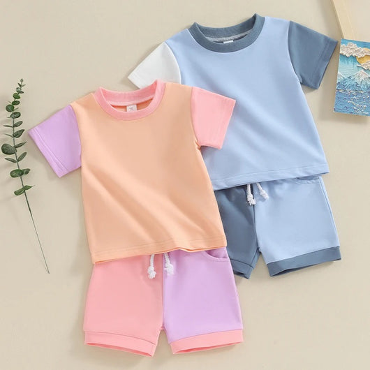 Conjunto Infantil de Dos Piezas: Playera y Shorts con Combinación de Colores