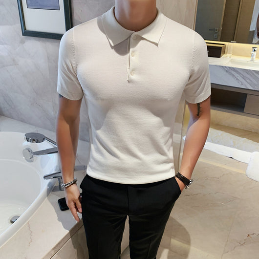 Camiseta Hombre Slim Fit Cuello Solapa Seda de Hielo Gris Verano - Image 16