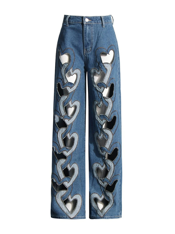 Jeans Cintura Alta con Corazón Calado y Pierna Ancha - Image 6