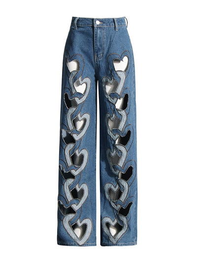Jeans Cintura Alta con Corazón Calado y Pierna Ancha - Image 6
