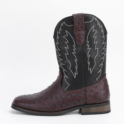 Botas Motociclista Western de Cuero Denim con Punta Cuadrada para Hombre - Image 9