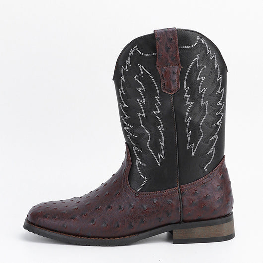 Botas Motociclista Western de Cuero Denim con Punta Cuadrada para Hombre - Image 9