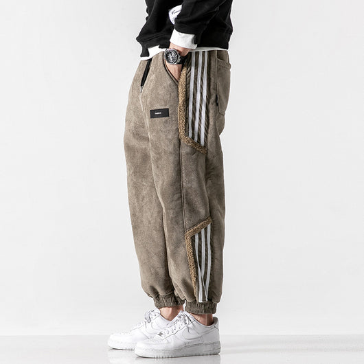 Pantalones Casuales de Gamuza con Forro Térmico y Diseño Retro Japonés - Image 5