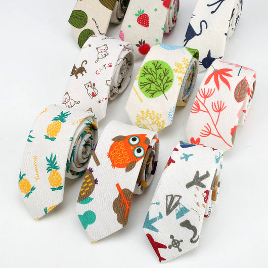 Corbata Casual de Algodón y Lino con Estampado Infantil