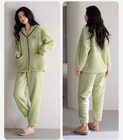 Pijama de Pareja Franela Gruesa Coral Fleece Manga Larga Abrigado - Image 27