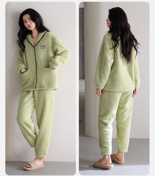 Pijama de Pareja Franela Gruesa Coral Fleece Manga Larga Abrigado - Image 27