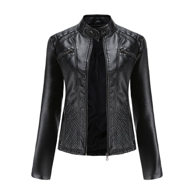 Chaqueta de Cuero para Mujer con Cuello Alzado - Estilo Casual - Image 5