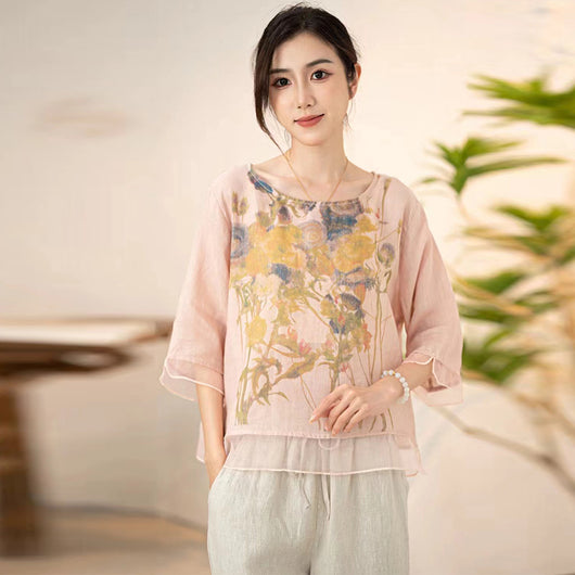 Blusa Suelta Estilo Chino Artística Talla Grande para Verano - Image 6