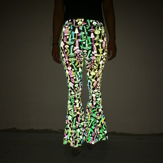 Pantalones Acampanados Reflectantes de Cintura Alta para Mujer - Image 8