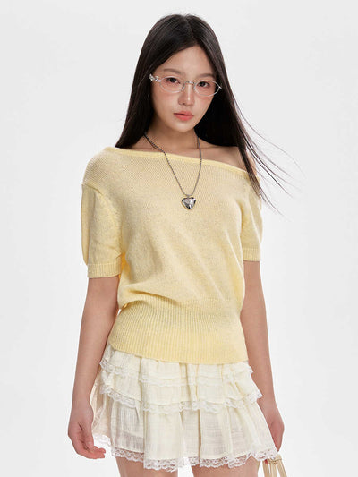 Blusa Tejida Escote Frío Manga Corta para Mujer - Image 7
