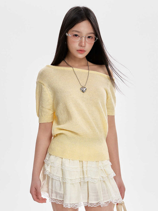 Blusa Tejida Escote Frío Manga Corta para Mujer - Image 7