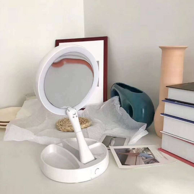 Espejo de Maquillaje LED Doble Cara Plegable con Almacenamiento y Carga USB - Image 5