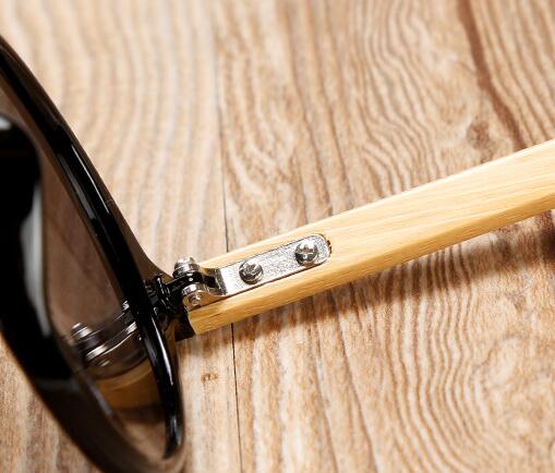 Round black frame sunglasses with gray lenses and light wood bamboo temples, shown from multiple angles. - Image 3