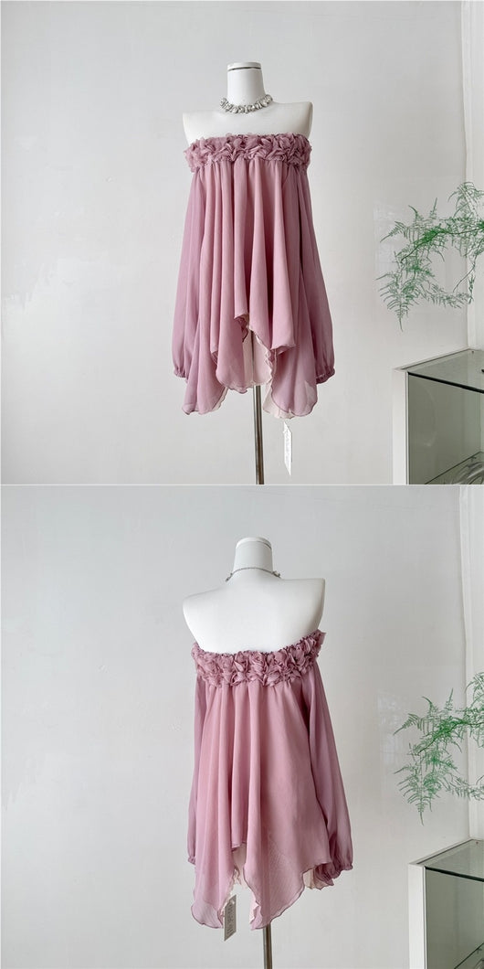 Blusa Floral 3D Hombros Descubiertos en Gasa - Elegancia Minimalista - Image 5