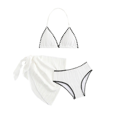 Traje de Baño Tres Piezas Color Sólido para Playa y Vacaciones - Image 5