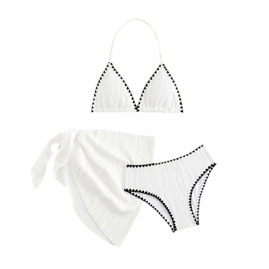 Traje de Baño Tres Piezas Color Sólido para Playa y Vacaciones - Image 5