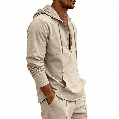 Camisa Hoody de Lino Transpirable para Hombre - Manga Larga Casual - Image 29