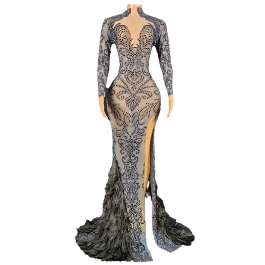 Jumpsuit Largo de Fiesta con Cuentas y Plumas para Mujer - Image 2