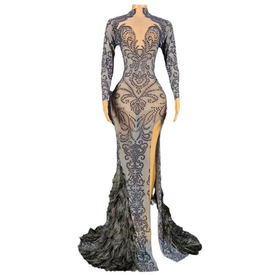 Jumpsuit Largo de Fiesta con Cuentas y Plumas para Mujer - Image 2