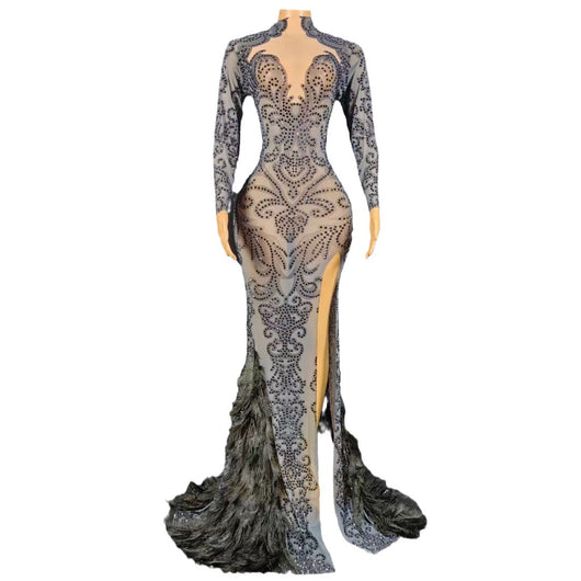Jumpsuit Largo de Fiesta con Cuentas y Plumas para Mujer - Image 2