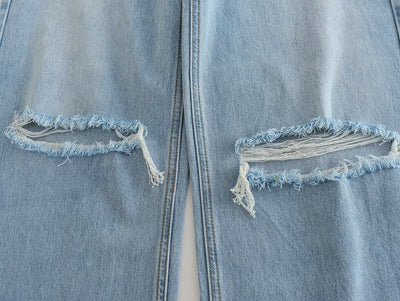Jeans de Talle Alto y Pierna Ancha con Detalles Perforados para Primavera y Verano - Image 17