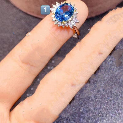 Anillo de Topacio Azul Natural - Diseño Personalidad para Mujer - Image 6