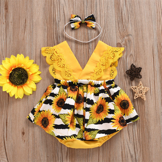 Enterizo de Verano para Bebé Niña con Encaje y Girasol - Image 4