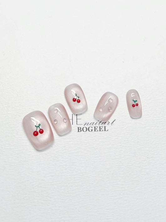 Manicura Artesanal de Cerezas Pintadas a Mano - Image 7