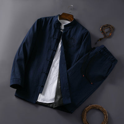 Traje Étnico Retro Chino Primavera - Cuello Mao para Hombre - Image 11