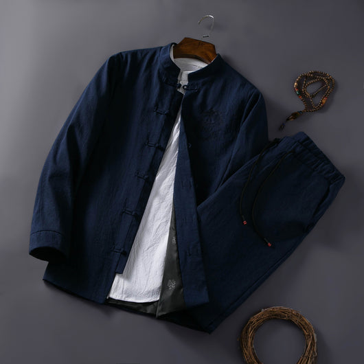 Traje Étnico Retro Chino Primavera - Cuello Mao para Hombre - Image 11