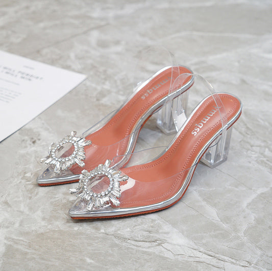 Zapato de Tacón Grueso Cristal con Moño Puntiagudo - Image 2