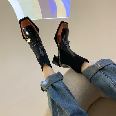 Botines Cortos para Mujer con Tacón Grueso y Hebilla Bicolor - Image 15